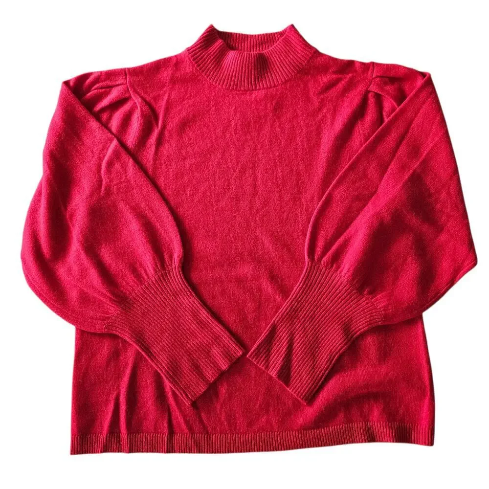 NWT Women's Ann Taylor Red Cashmere Mock Turtleneck Sweater Balloon Sleeves XL